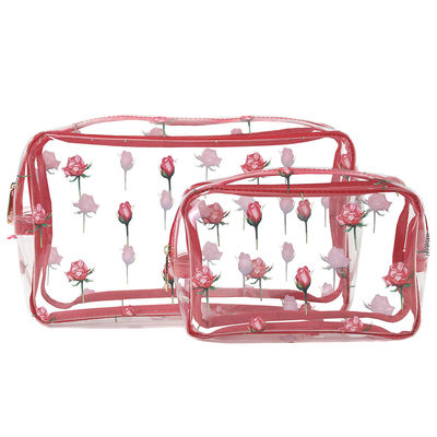 Застегнутая на молнию сумка гигиенической косметикаи PVC розовой картины прозрачная для перемещения